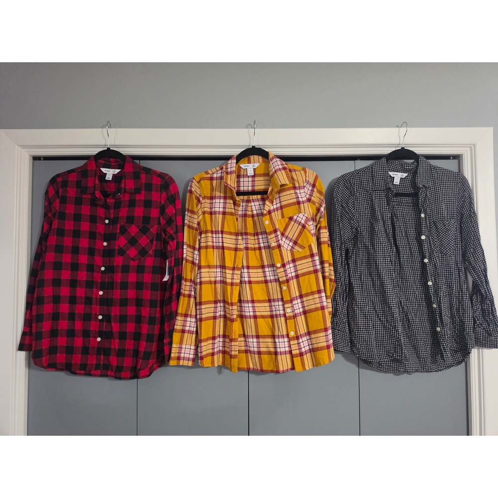 Old Navy Button Down Shirt Women S Multicolor Good Plaid Gingham Bundle 3pk